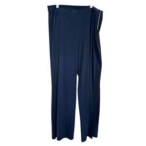 Athleta Gramercy Wide Leg Track Pants Blue Black Trim Size 12 Button Trouser